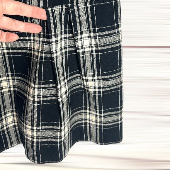 BONPOINT Cotton Black Cream Plaid Mini Dress Tunic Pleated Skirt  size XS - Picture 9 of 16